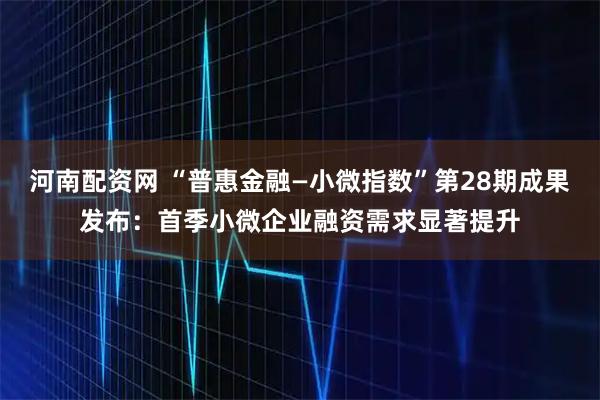 河南配资网 “普惠金融—小微指数”第28期成果发布：首季小微企业融资需求显著提升